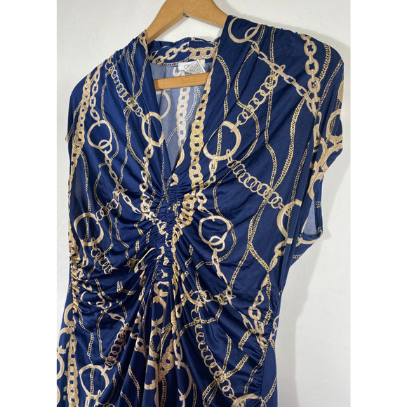 Cache Top Chain Link Equestrian Stretch Knit Gathered Preppy Y2K Vintage Medium - Picture 9 of 13